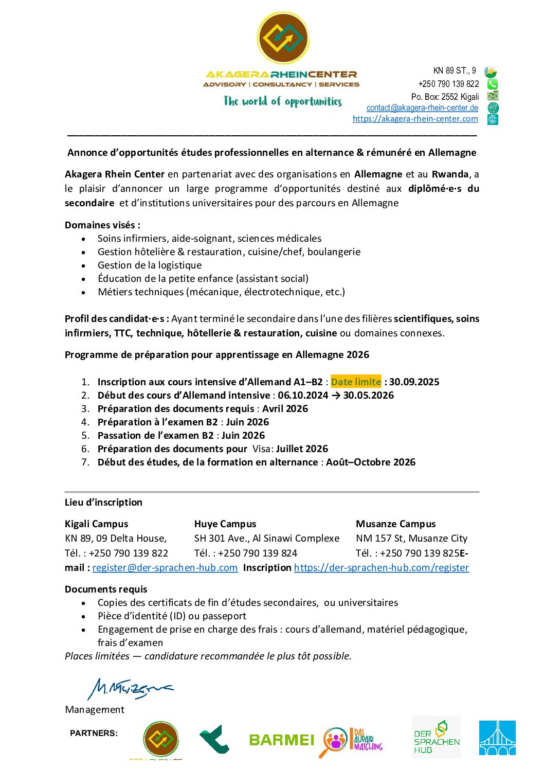 Annonce d’opportunités études professionnelles rémunérées